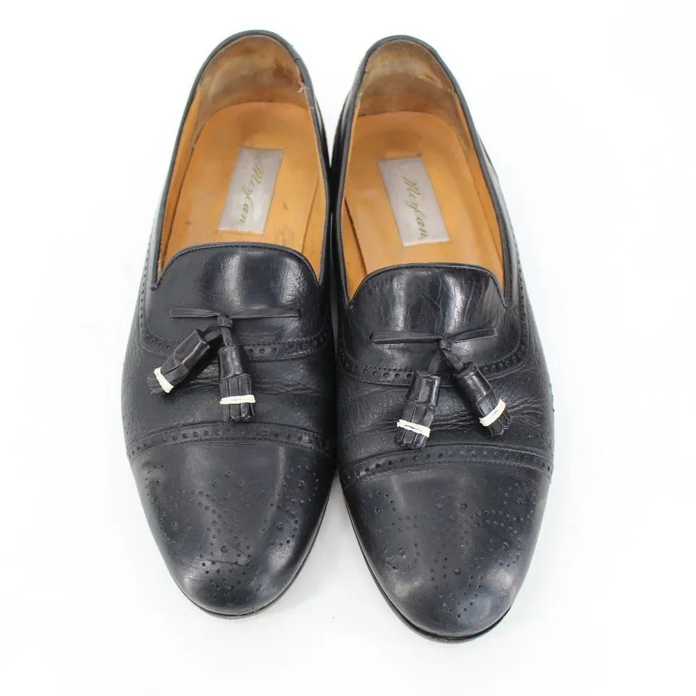 Mezlan Havana Black Deerskin Tassel Loafers Cap Toe Brogue Leather Men’s 10.5